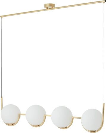 Підвісний світильник Lightbox - підвісний світильник на 4 полум'я з матовими білими скляними кульками - з регулюванням яскравості - висота 15 см x ширина 107 см - 4 x цоколь E14 макс. 40 Вт зі скла/металу в латуні/білому кольорі