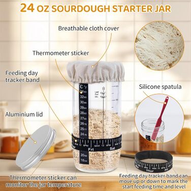 Набір для закваски хліба: 22см круглий та 23см овальний кошик для підйому тіста, скляна тара для закваски, аксесуари для випічки для початківців та хобі-пекарів, великий подарунковий набір для випічки