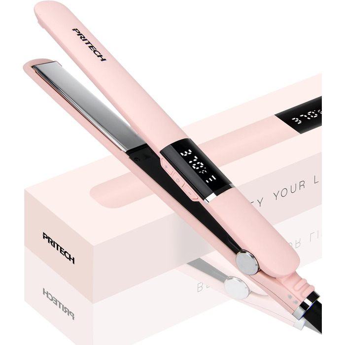Праска для волосся PRITECH з титановими пластинами, LCD-дисплеєм, регульованою температурою 150-230°C, рожева