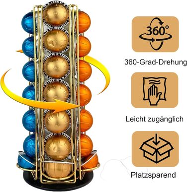 Підставка для капсул Nespresso Vertuo – обертова, на 35 капсул (золота)