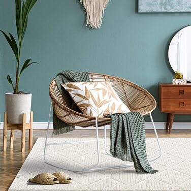 Круглий килим Пайє з високим ворсом в стилі бохо - крем-120x120 см-однотонний-Сучасний ромбовидний строкатий візерунок-скандинавський пухнастий м'який-домашній килим прикраса для спальні (160 х 230 см)