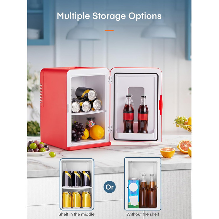 Mini холодильник FOHERE 15L з функцією охолодження та обігріву, для дому, офісу та авто, червоний
