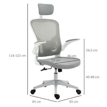 Ергономічний стілець Vinsetto Office Chair з підголівником і функцією гойдалки, регулюється по висоті в сірому кольорі, 65 x 64 x 114-122 см