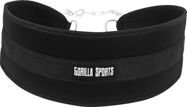 Пояс для занурення GORILLA SPORTS - зі сталевим ланцюгом і 2 карабінами, витримує навантаження до 100 кг, нейлон, чорний пояс для важкої атлетики, пояс для важкої атлетики, пояс для занурення, пояс для занурення, пояс для талії, Важка атлетика