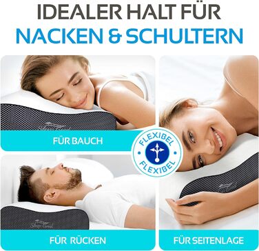 Ортопедична подушка для шиї Sleep Good з безкоштовним чохлом - проти болю в шиї - з піною з пам'яті, регульована висота - подушка для тих, хто спить на боці, сіра