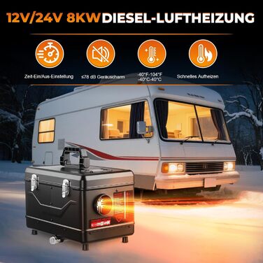 Дизельний автономний опалювач 8kW з пультом керування та додатком, 12V/24V для авто, RV, човнів, вантажівок, LCD-дисплеєм (в стилі ящику)
