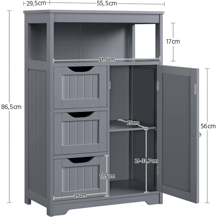 Шафа для ванної кімнати Yaheetech з 3 ящиками, полицею, дверцятами шафи, регульованою полицею, дерево (темно-сірий)