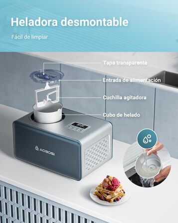 AOBOSI 2L автоматична морозивниця з компресором, 4 режими, LCD-дисплей, довговічна охолоджувальна система, для м'якого морозива та напоїв