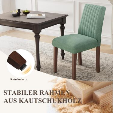 COLAMY Комплект обідніх стільців для кухні та їдальні (6 шт), зелені, з м'яким сидінням та спинкою, дерев'яні ніжки