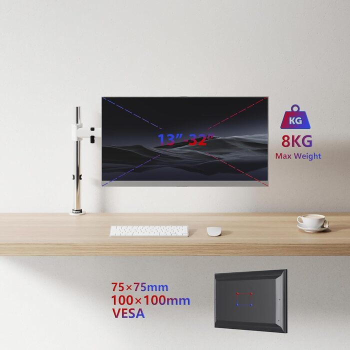 Кріплення для монітора Duronic DM251X3 WE: підходить для моніторів 13-27 дюймів, підтримує до 8 кг, регульоване по висоті, нахил, поворот, VESA кріплення
