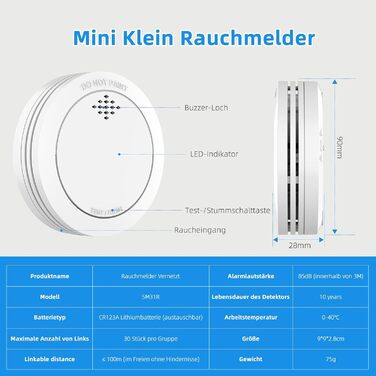 Набір димових сповіщувачів 6 шт. з магнітним кріпленням, 10 років служби, з Wi-Fi, 85dB, з функцією вимкнення звуку, сповіщення про низький заряд батареї