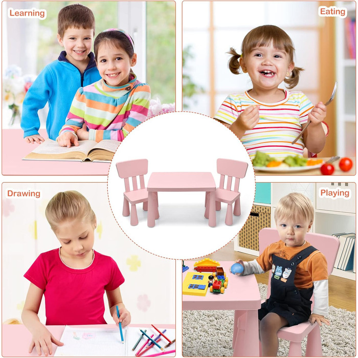Дитячий столик LIFEZEAL з 2 стільцями, рожевий. Дитяча меблі з пластику, стіл і стільці для дівчаток та хлопчиків