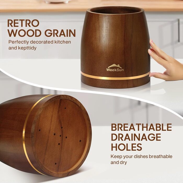 Набір кухонних аксесуарів з дерева (10 шт) з підставкою, лопатки, половники, половники для супу, ложки для салатів, виделки та ложки для салатів, набір кухонних аксесуарів з текового дерева, подарунок для кухарів та дому