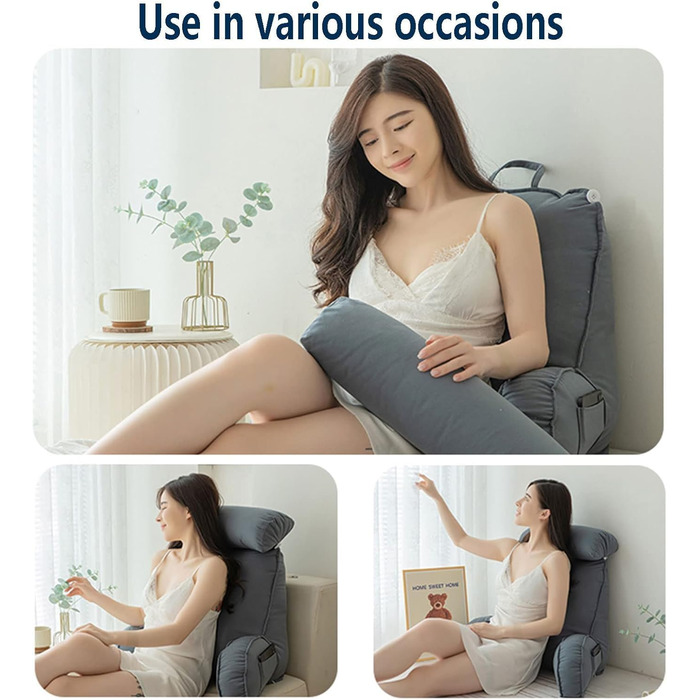 Подушка для читання HEATHE з підлокітниками, знімний чохол, кишенька, підтримка спини для читання та ігор