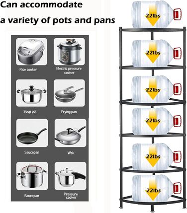 Кухонний кутовий тримач для горщиків, 6-ти ярусний, регульований, металевий, для каструль і сковорідок, органайзер для зберігання