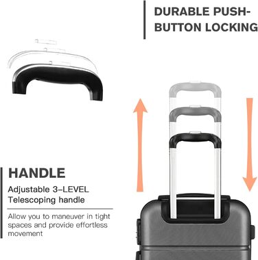 Чемодан ручної поклажі KONO з жорсткою оболонкою, на колесах, 55x38x22 см, 33 літри, сірий