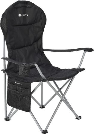 Кемпінгове крісло Juskys Lido Складне з підстаканником, бічною кишенею та сумкою для перенесення - Кемпінгове розкладне крісло з оббивкою з підлокітником і спинкою - (чорний)