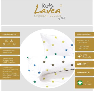 Комплект постільної білизни для малюків Lavea-Stella Kids 100 х 135 см 40 х 60 см.Дизайн Зірка колір барвистий 100 бавовна. Висока якість із застібкою-блискавкою. Сертифікований за стандартом GOTS / Bio. 100 х 135 40 х 60 см різнокольоровий