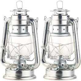 Масляні лампи Lunartec набір з 2 ностальгічних гасових штормових ліхтарів зі скляними колбами, оцинкований (Гасова штормова лампа)
