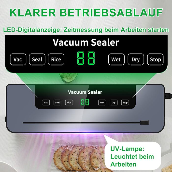 Вакууматор 7 в 1 професійний вакуумний пакувальник з цифровим таймером та вбудованим різаком, автоматичний пристрій для вакуумації (50 пакетів у комплекті)