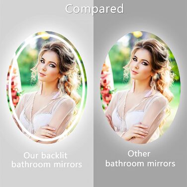 Дзеркало для ванної кімнати Badspiegel Oval з підсвічуванням 50 x 70 см, сенсорне управління, регулювання яскравості, 3 кольори світла, антизапарник, для ванної кімнати, 3000K-6400k