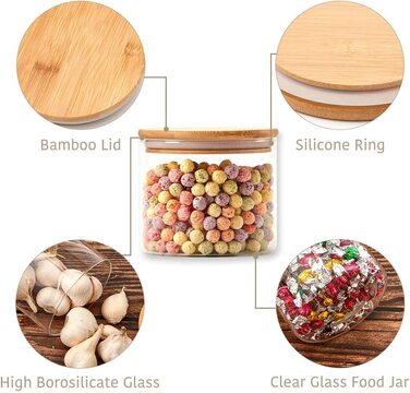 Герметичні скляні банки для зберігання, контейнери для зберігання продуктів з боросилікатного скла для кухні з бамбуковими кришками (набір з 6 шт. , 900 мл / 1400 мл)