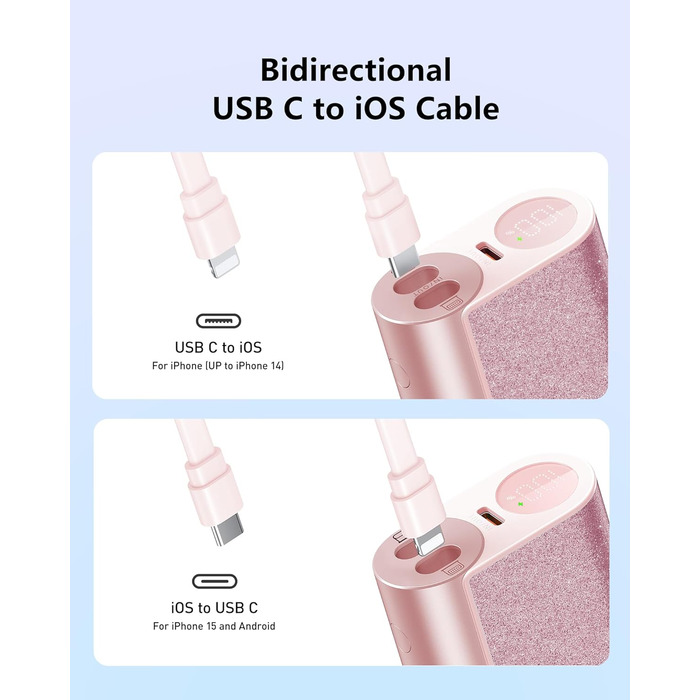 Вт PD, 10000 мАг, вбудований кабель Apple USB-C, LED, сумісний з iPhone/Samsung, 20