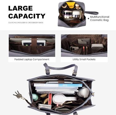 Сумка для ноутбука LOVEVOOK 15.6 дюймів для жінок: велика, на плечі, кросбоді, торба з канвасу, елегантна, для офісу, роботи, подорожей (сіра)