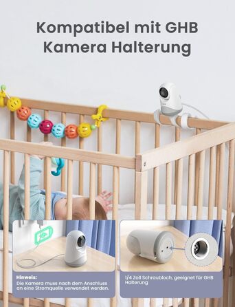 Відеоняня GHB з камерою 5'' HD IPS, 720P, 3050mAh, VOX, Zoom 3X, Нічне бачення, Зв'язок, 8 колискових, Підтримка 4 камер