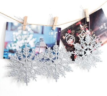 Сніжинки різдвяна прикраса кулон, пластикова ялинкова прикраса, блискуча ялинкова прикраса срібло, 36 шт.