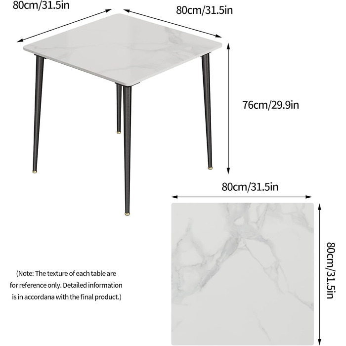 Стіл кухонний FATIVO, 80x80 см, білий глянцевий, для 2 осіб, з металевими ніжками, скандинавський стиль
