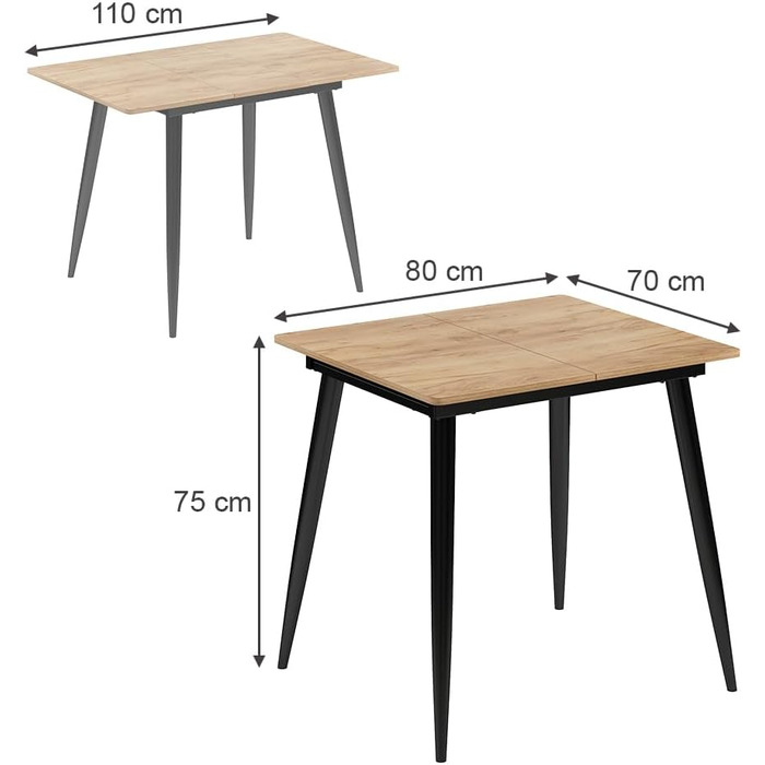Розкладний стіл Vicco Esstisch Beaver з ефектом золотого дуба/чорного кольору, 80 x 70 см, для їжі та роботи
