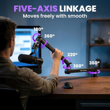 CAHAYA Мікрофонний стійкий кронштейн Boom Arm Professional: Регульований мікрофонний кронштейн з подовжувачем, дизайн під монітор для стрімінгу та запису, вантажопідйомність до 2.5 кг