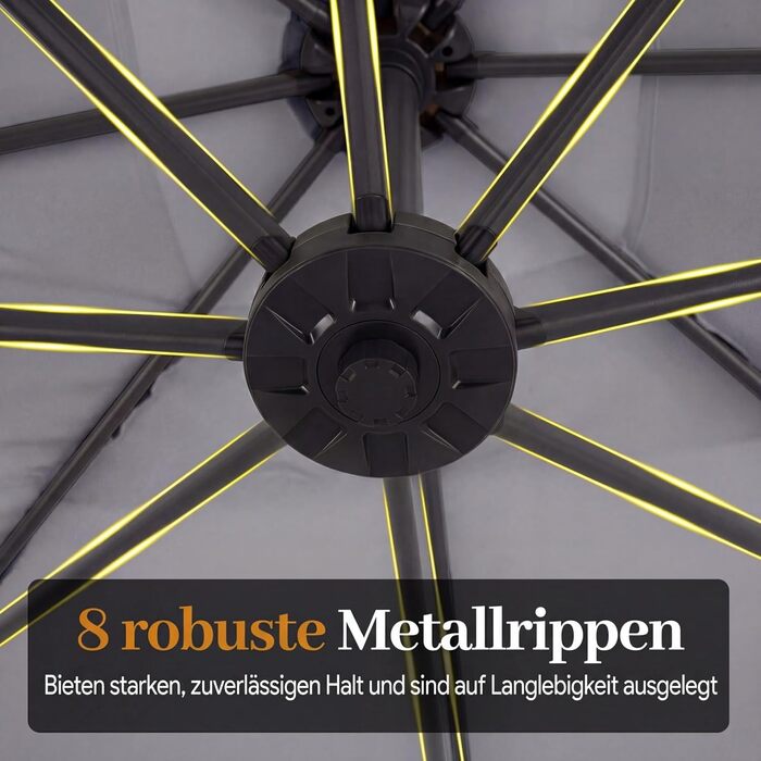 Садова парасоля від COSTWAY 250 см, квадратна з LED-підсвіткою, стійкою та ручним приводом, захист від UV, бежевий