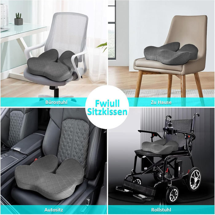 Подушка для сидіння Fwiull з Memory Foam: ергономічна, для автомобіля, дивана, офісу, сірого кольору