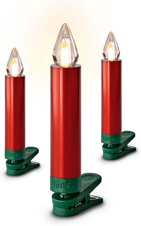 Світлодіодні свічки для ялинки Lumix® SuperLight Flame Metallic Mini Red 9cm, тепле біле світло, набір 12 шт. з пультом керування, 77146