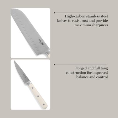 Набір ножів Martha Stewart Eastwalk 14 предметів з карбонової сталі, з ABS-ручками, акціїя дерево, білий