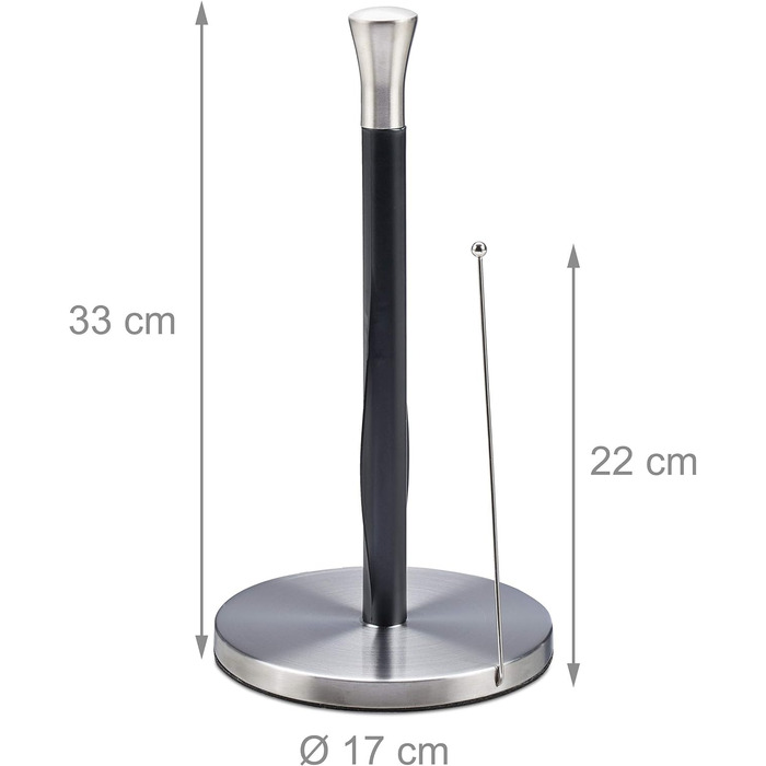 Тримач для кухонного рулону стоячий, нержавіюча сталь, тримач для рулону паперу для кухні, HxD 33 x 17 см, сріблястий/чорний 33 x 17 см сріблястий/чорний