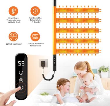 Електричний сушильник для рушників ZOYI 180° поворотний, 140W, чорний (сушарка для ванної кімнати, настінний)