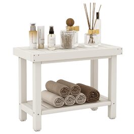 Двоступінчата душова лавка GOPLUS з підставкою для речей, біло-коричнева, 61 x 31 x 49 см