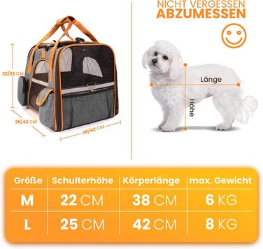 Сумка для домашніх тварин для собак, сумка для кішок до 8 кг - дихаюча сумка для перенесення в автомобілі, поїзді, в дорозі з ременем безпеки-Сумка для перенесення собак-Сумка для перенесення кішок-Переноска-Переноска-Сумка для домашніх тварин 46x34x36 см