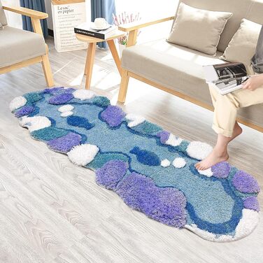 Килимки для ванної Kyhlten 3D Moss Carpet, нековзкі, можна прати в пральній машині, мікрофібра, синій, 80x50 см