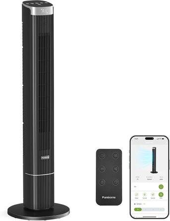 Турбовентилятор Leiser з осциляцією 90°, Wi-Fi, пульт, 4 швидкості, 4 режими, таймер 12 год, чорний, 102 см