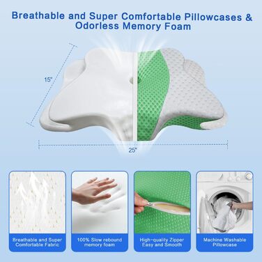 Ортопедична подушка для шиї з Memory Foam, регульована, ергономічна, для комфортного сну, без запаху, контурна, для сну на боці