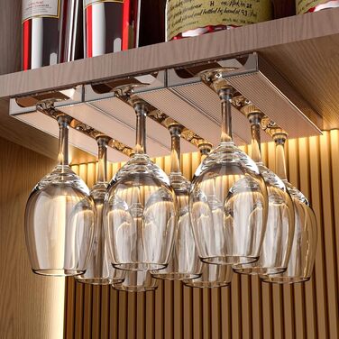 Тримач для келихів вина JUEGD (4 шт.) - настінна полиця для зберігання келихів, підставка для кухні, дому та бару (колір: коричневий)