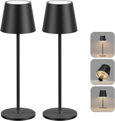 LED настільна лампа Coinmit 2 шт., бездротова, диммування, 3000K, 5000mAh, IP54, регульована висота, для дому та вулиці, чорна