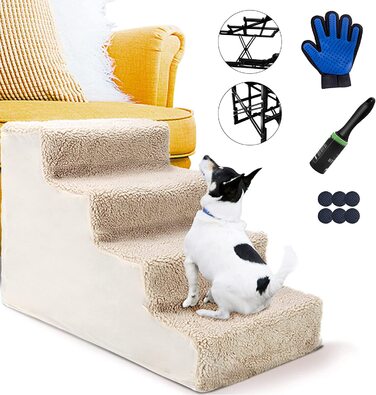 Ступінчаста драбина для домашніх тварин Masthome, нескользящая сходи для собак підходить для кішок і собак для лазіння по ліжках-горищах і диванах-розкладачках-Подаруйте м'яч для собак і рукавички для домашніх тварин 4-ступінчаста Пластикова драбина для д