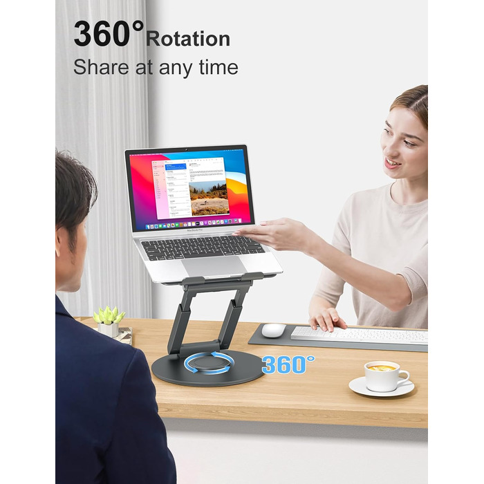 Регульована підставка для ноутбука 360° з ергономічним дизайном, для MacBook Pro та ноутбуків 10–17'', сіра