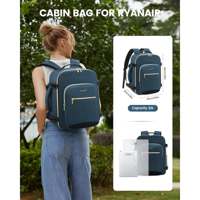 Рюкзак LOVEVOOK для ручної поклажі Ryanair, 40x20x25 см, для ноутбука 13,3