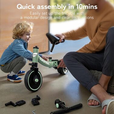 Бесрей 5-в-1 Дитячий Біговел, Триколісний Велосипед для Малюків 1-4 Років (Трав'янисто-зелений)